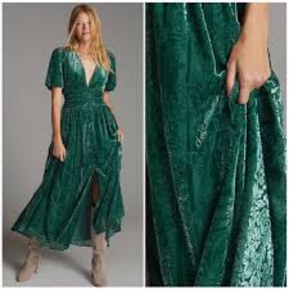 Anthropologie Deep Green Maxi Dress